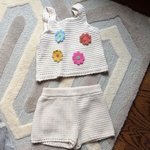 Zara girls Cream Knit Set with Floral Accents